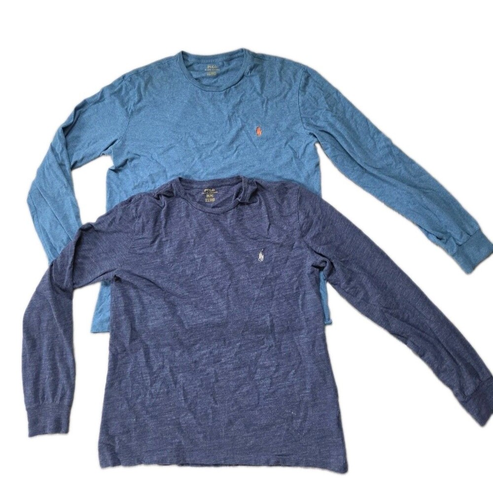 Polo Ralph Lauren Mens Long Sleeve Crewneck T-Shirts Blue Teal 2 Pack Sz M EUC